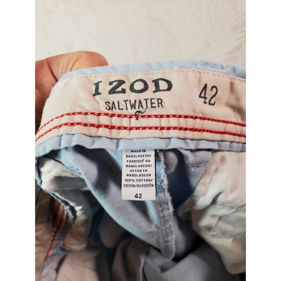 IZOD Saltwater Shorts Mens Size 42 Light Blue Cotton Medium Wash Slash Pockets - Picture 14 of 16